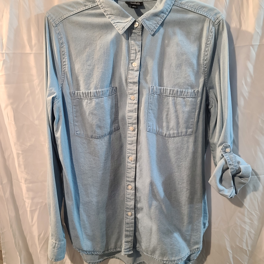 a.n.a Soft Blue Button-Up Shirt